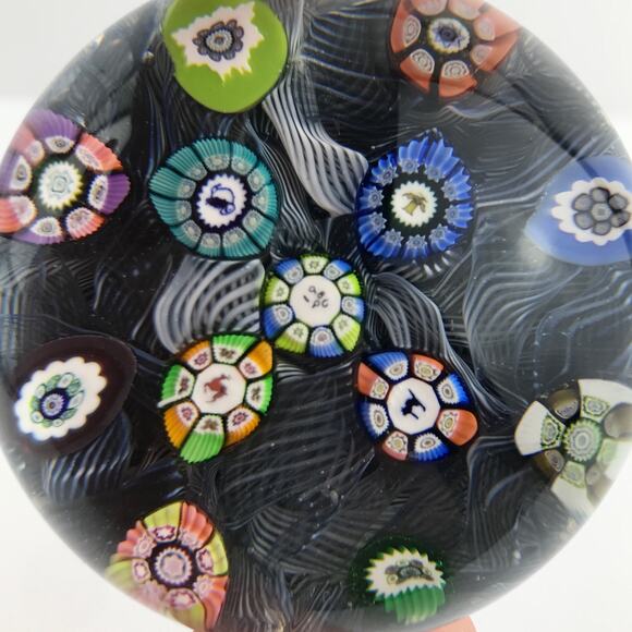 Perthshire PP47 1986 Millefiori Picture Cane Cat Puffin Black Lace Paperweight - Picture 6 of 16